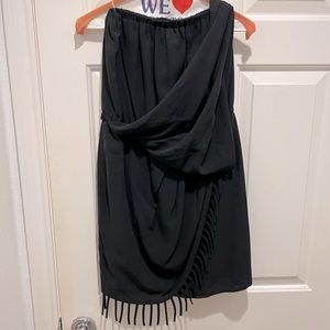 One shoulder black fringe mini dress